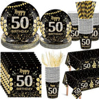 Funnymoom 452 Pcs 50th Birthday Decorations for Men, Black and Gold 50th Birthday Paper Plates Cups Napkins Tablecloth Cutlery Straws for Men Women 50 Year Old Party Supplies for 50 Guests by Funnymoom