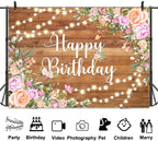 Happy Birthday Backdrop, Rustic Wooden Butterfly Glitter Lights Pink Floral Poster Party Supplies Photo Background for Women, Pink Floral Party Decoration Background for 20th 30th Women Girl 15X10ft - Image 6