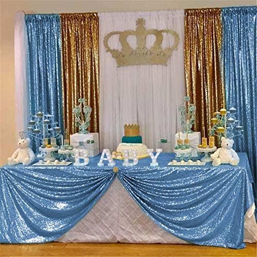 SoarDream Baby Blue Sequin Tablecloth 90"x132" Baby Shower Table Cloth - Image 2