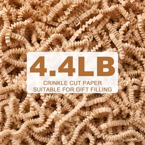 AFOROEOA Crinkle Cut Paper Shred Filler 4.4LB/2KG Bulk, Kraft Brown Paper Gift Basket Filler for Christmas Thanksgiving Halloween Birthday Hamper Packaging, Shredded Paper for Gift Boxes, Kraft by AFOROEOA