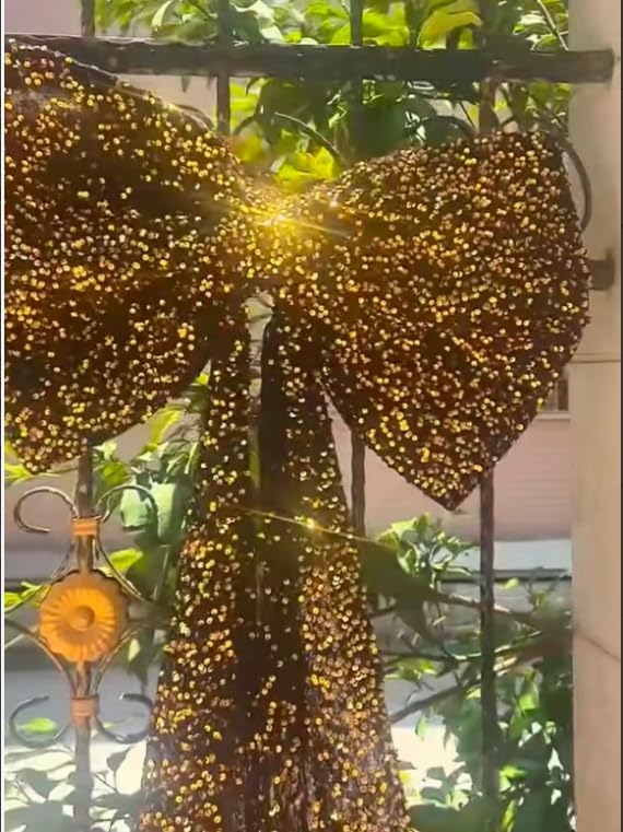 PartyPosh 51"x25" Black Bow with Golden Sequins by PartyPosh