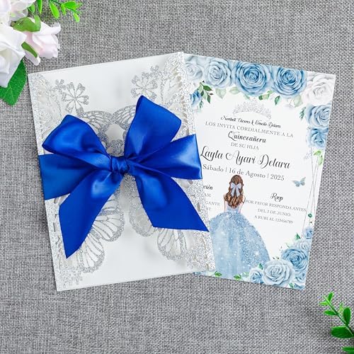 20 PCS 5.12x7.2 Butterfly Personalized Quinceanera Invitation, Customized XV Anos Laser Cut Invitation Cards with Envelopes (Silver Glitter Personalized) - Image 2