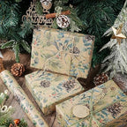 RUSPEPA 30" X 32.8' Kraft Christmas Wrapping Large Paper Roll, Jumbo Roll, Watercolor Pinecone and Eucalyptus Leaf Design, Kraft Gift Wrap for Christmas, Winter Holiday Party, Rustic Natural Theme - Image 3