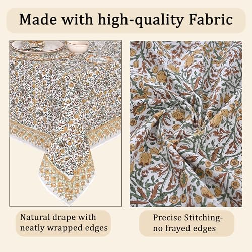 Ridhi Goldenrod Yellow Hand Block Print Cotton Tablecloth 108 x 70 Inch - Image 6