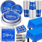 352 Pcs Blue and Silver Birthday Party Tableware Set for 50 Guests Silver Dot Paper Plates Cups Napkins Plastic Tablecloths Forks Knives Spoons Blue Party Supplies for Birthday Wedding Decorations by Nosiny