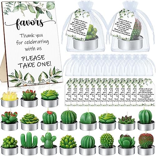 Mtlee 36 Sets Baby Shower Favors for Guest, Succulent Candle Bulk, Greenery by MTLEE