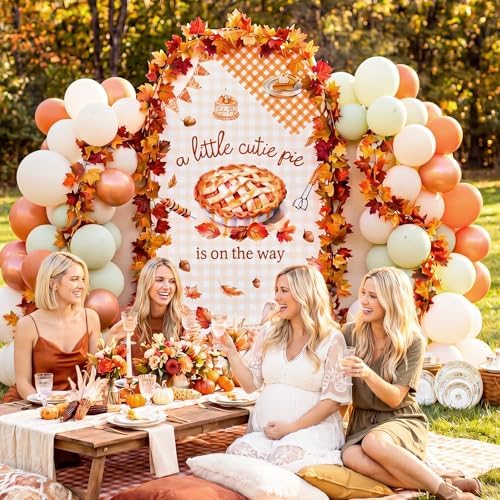 Tegeme 7.2ft A Little Cutie Pie is on The Way Arch Backdrop Cover Fall Baby Shower Decoration Large Orange Pie Backdrop Party Favor for Gender Reveal Welcome Party Supply Photo Background Decoration - Image 6