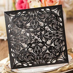 Hosmsua 50PCS Personalized Black Wedding invitation with Envelopes, 6.3x6.3 Laser Cut Hollow Lace Rose Invitation for Wedding Engagement Birthday Invite (Customized Printed) - Image 3