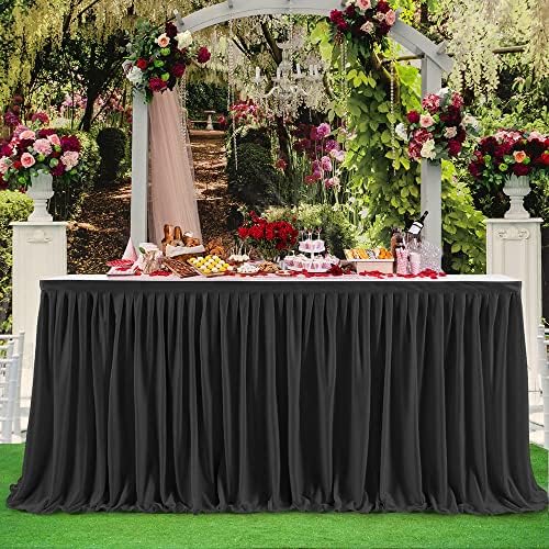 Table Skirt for Teacher Desk Classroom Baby Shower Halloween, Black, 11ft by Genafy
