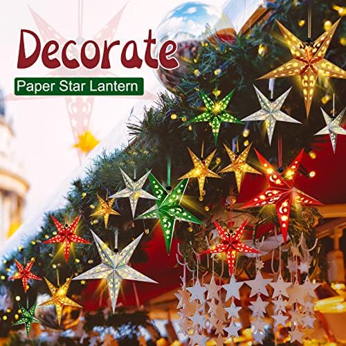 Hortsun 20 Set Paper Star Lanterns Lighted 3D,Red, Green, Gold, Silver - Image 6