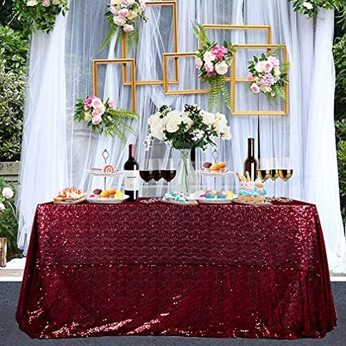 Partisout Sequin Tablecloth 90x132 inch Sequin Table Cloth for Parties Burgundy Glitter Tablecloth Rectangle Sparkly Table Cloth Happy Birthday Wedding 6ft Tablecloth - Image 4