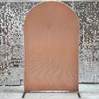 Double-Sided Arch Frame Fabric Cover Beige White Ripples Arched Panel Stand Cover for Wedding Birthday Baby Shower Parties Decoration (Brown-HP465,4X7ft) - Image 2