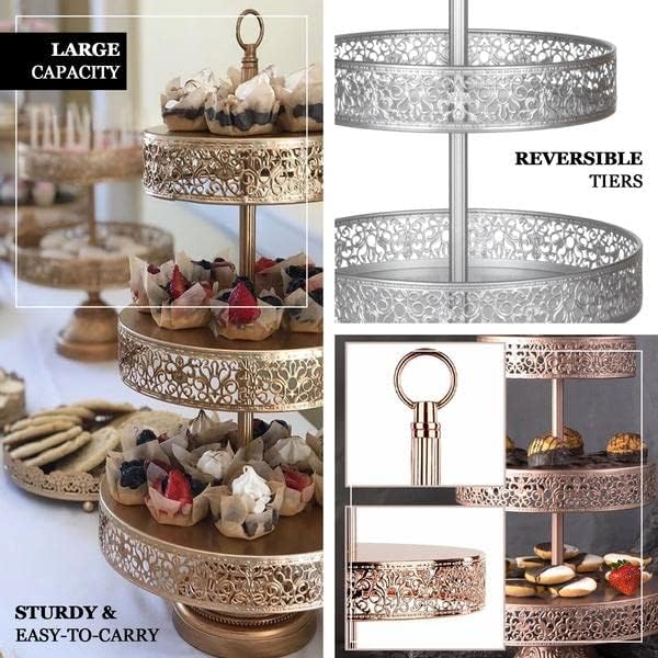 Efavormart 23" Black Metal Reversible Tiered Cupcake Stand, 3 Tier Dessert Stand Cupcake Holder, Display Stand - Image 4