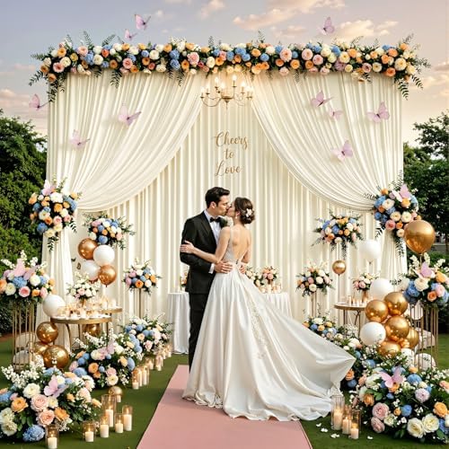 20x10ft Ivory Backdrop Curtains for Wedding Parties Wrinkle Free Photo Backdrop Drapes for Photography Birthday Baby Shower Soft Fabric Party Backgournd for Photoshoot 5x10ft, 4 Panels - Image 3
