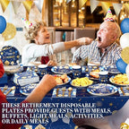 Funnymoom 452 Pcs Retirement Party Decorations Supplies Set Include Blue Gold Retirement Paper Plates Napkins Cups Tablecloth Cutlery Straws for Men Women Say Goodbye Party - Image 5