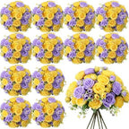 Geosar 16 Bundles Artificial Peonies Flowers,Purple, Yellow by Geosar