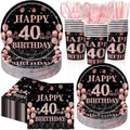 Pickmesh 400 Pcs 40th Birthday Party Supplies, Black Pink Tableware Set by Pickmesh