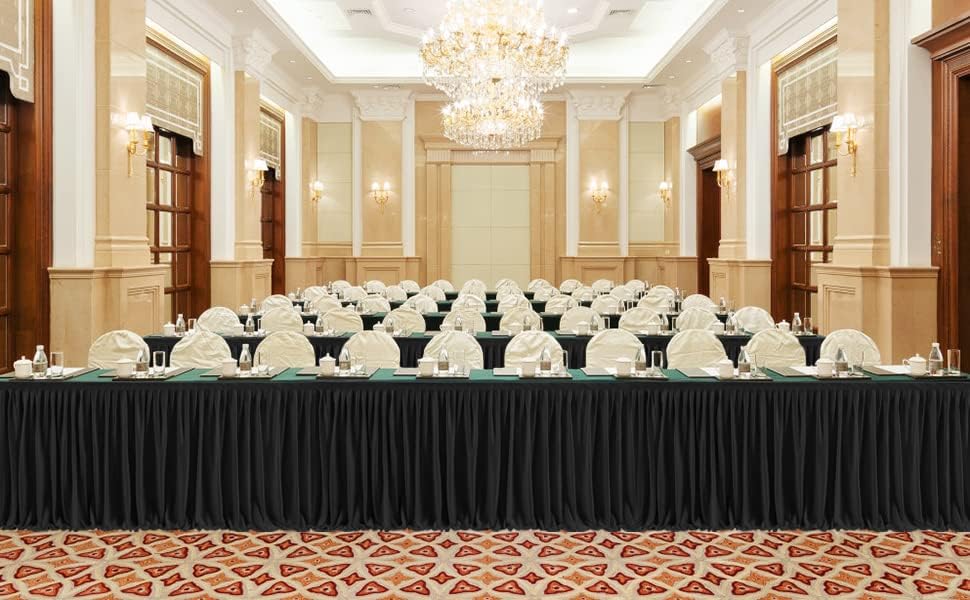 PARTISKY Black Polyester Table Skirt for Rectangle Tables 17ft, Wrinkle Resistant Pleated Ruffle Table Cloth for Banquet Wedding Trade Baby Shower Display Gift Dining Table - Image 6