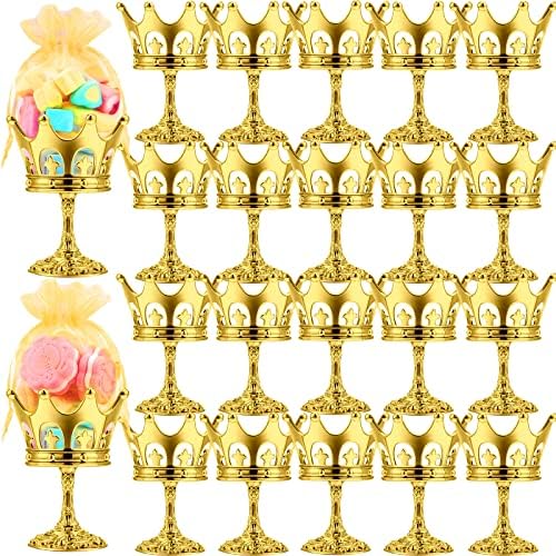 30 Pcs Gold Fillable Crown Goblet with Pouch for Candy Box Container Wedding Party Favor Decorative Candy Storage Container Decoration for Chocolate Cake Dessert and Birthday Baby Shower by Newtay