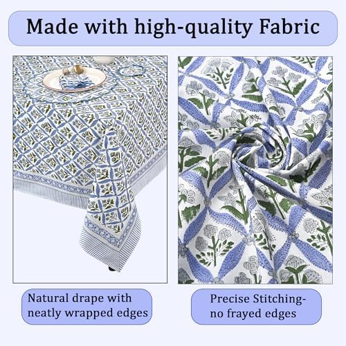 Ridhi Light Steel Blue Hand Block Print Cotton Tablecloth 108 x 60 Inch - Image 6