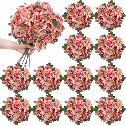 12 Bundles Peonies Artificial Flowers & Pack of 8 Baby Shower Centerpieces for Tables - Image 2