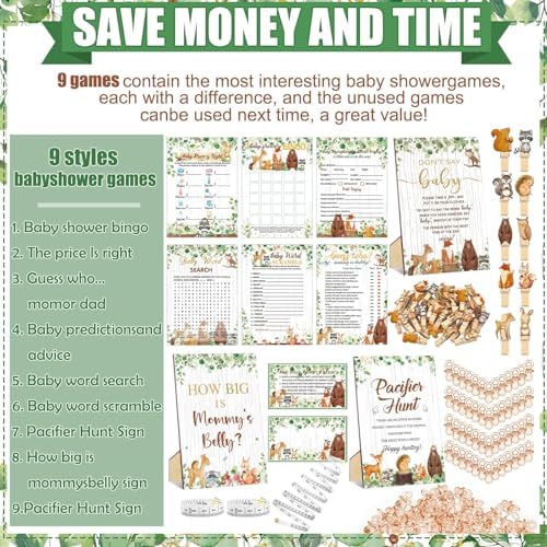 Sherr 476 Pcs Woodland Animal Green Baby Shower Games, 6 Activity Sets - Image 4