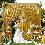 Golden Brown Satin Backdrop Curtains 8 Panels - Glitter Photo Drapes for Baby Shower, 40x10FT Shimmer Back Drop Cloth, Wrinkle Free for Wedding Birthday Christmas Party Decorations - Image 3