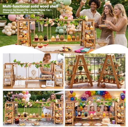 Multifunctional Wooden Dessert Table Display Set with Flower Decor - Image 5