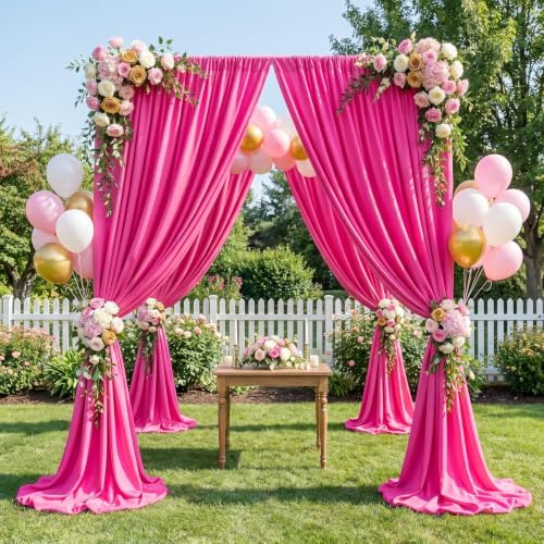 Fuchsia Backdrop Curtains 30ftx10ft Birthday Polyester Photo Drapes - Image 2