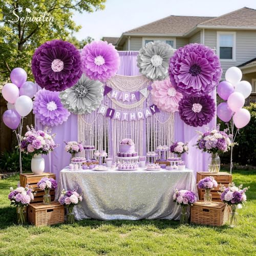 Serwalin 8 Pcs 31.5"*24"*20" Purple Giant Paper Flower Decorations for Wall - Image 3