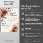 Amanda Creation Fall Bridal Shower Invitations Personalized for Her, 50 5x7 Bridal Shower Invitations with Envelopes, Rustic Burgundy Floral - Image 4