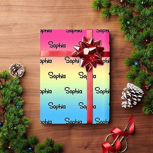 MyPupSocks Personalized Gradient Pink Yellow & Blue Wrapping Paper with Logo, Custom Name Gift Wrapping Paper Roll with Text for Friend Grandma Grandpa Birthday Wedding Christmas Gifts 58x23 5 Rolls - Image 4