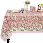 Ridhi Strawberry Pink Hand Block Print Cotton Tablecloth 120 x 60 Inch by Ridhi