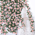 Aneco 8 Pack 64 FT Pink Flower Artificial Rose Vines Roses Fake Vine Flowers Plants Party Supplies for Holiday Wedding Garden Craft Art Decoration by Aneco