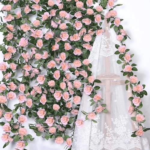Aneco 8 Pack 64 FT Pink Flower Artificial Rose Vines Roses Fake Vine Flowers Plants Party Supplies for Holiday Wedding Garden Craft Art Decoration by Aneco