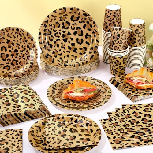 Funnymoom 250 Pcs Leopard Print Plates Napkins and Cups Serve 50 Guests - Image 6