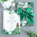 20 PCS 5.12x7.2 Butterfly Personalized Quinceanera Invitation, Customized XV Anos Laser Cut Invitation Cards with Envelopes (Emerald Green Personalized) by FEIYI
