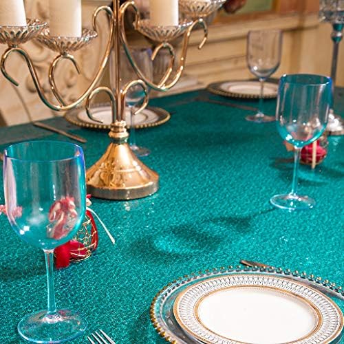 Eternal Beauty Teal 72x108 Inch Tropical Beach Sequin Tablecloth - Image 5