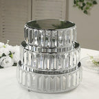 3 Silver Round Stackable Metal Cake Stands with Crystal Pendant and Mirror Top Wedding Birthday Party Display Dessert Riser Pedestal Centerpieces - Image 5