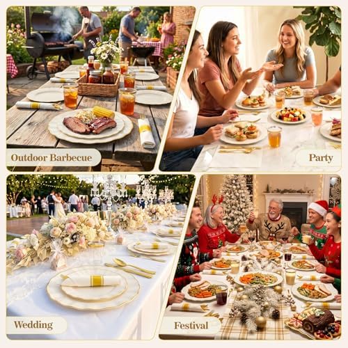 Glowserve Scalloped Plastic Plates Dinnerware Set 175 PCS for 25 Guests - Image 3