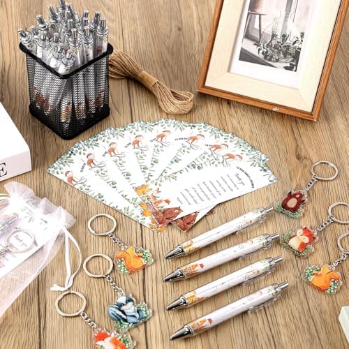 145 Pieces Woodland Baby Shower Favors for Guest Woodland Animals Ballpoint Pens and Keychains Party Favors Bulk Retractable Baby Shower Gifts Pens Gender Reveal Greeting Cards Souvenirs Prizes - Image 4