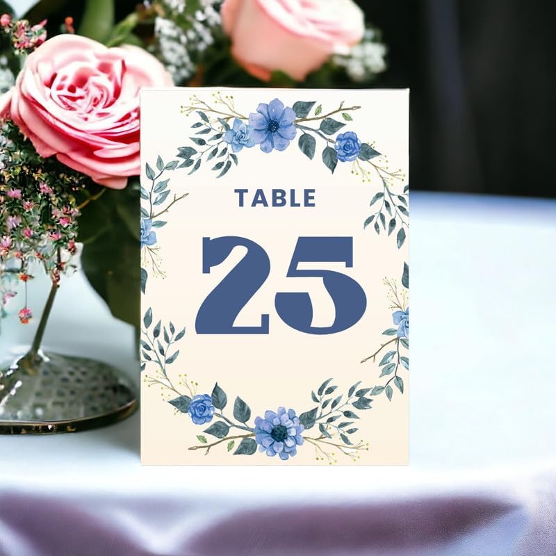 ANANYA FASHION & CRAFTS HUB Spring Blue Flower Wedding Table Number Cardss 1-100 Double Sided With Head Table For Reception Event Party Baby Shower Birthday 5x7 Inch - Image 2