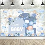 20X10ft Blue Baby Shower Backdrop Cute Blue Boho Floral Baby Shower Backdrop, Boy's or Girl's Baby Shower Party Backdrop Decor Cartoon Baby Shower Birthday Party Background Photo Booth Props - Image 2