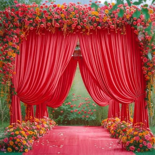 16x10FT Red Backdrop Curtains for Wedding Parties, Wrinkle Free Polyester Photography Backdrop Drapes for Wedding Baby Shower Birthday Parties Stage Background Stand Decorations 4x10ft,4 Panels - Image 5