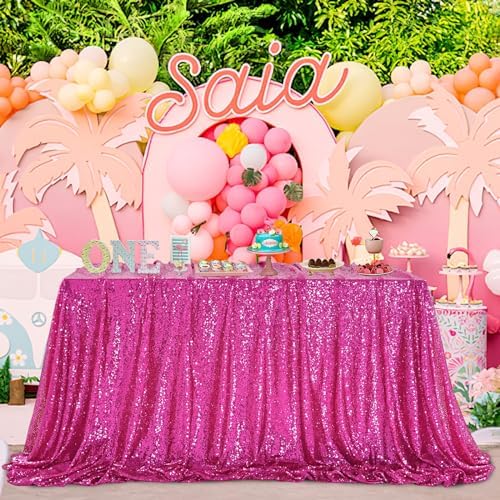 QueenDream Tablecloth Hot Pink Birthday Decorations: 90x90 Inch Sequin Tablecloth Drapes Glitter Fabric Wedding Party Table Overlay by QueenDream