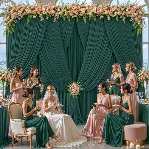40x10FT Backdrop Curtains with Rod Pockets - Wrinkle Free Photo Stage Backdrop 8 Panels Curtains Drapes for Photography Wedding Party Baby Shower Decorations (Blackish Green) - Image 3