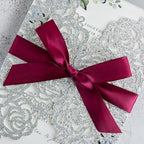 ponatia 25PCS Silver Glitter Wedding Invitations Cards Laser Cut Hollow Rose With Burgundy Ribbon For Bridal Shower Engagement Birthday Graduation Invite - Image 6