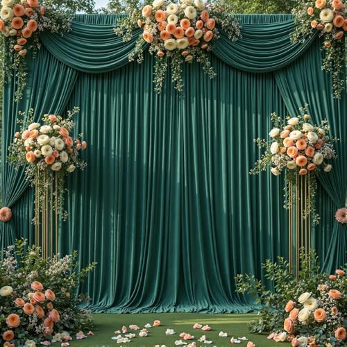 50ft x 10ft Wrinkle Free Hunter Green Wedding Backdrop Curtains for Party Bridal Shower Reception Decorations Green Fabric Curtain Backdrops Drapes for Photography Baby Shower Birthday Background - Image 3