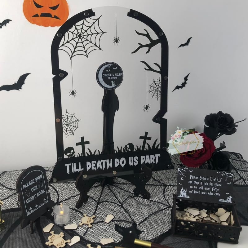 Personalized Gothic Halloween Wedding Guest Book Alternative Tombstone Box - Image 3