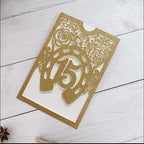 50Sets Glitter Gold Quinceanera Invitation Sweet Fifteen Party Invitation Glitter Horse DIY Laser Cut Western Wedding Cards With Blank Insert Envelope - Image 3